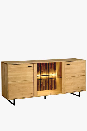 Langschrank Eiche mit Glastüren und Metallfüßen Wohnzimmer